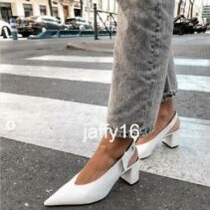 NWT ZARA White Animal Print Chunky Heel Shoes